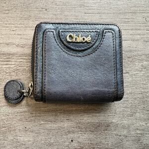 Chloe Small Zip Around Wallet Card Area Blue Gray
